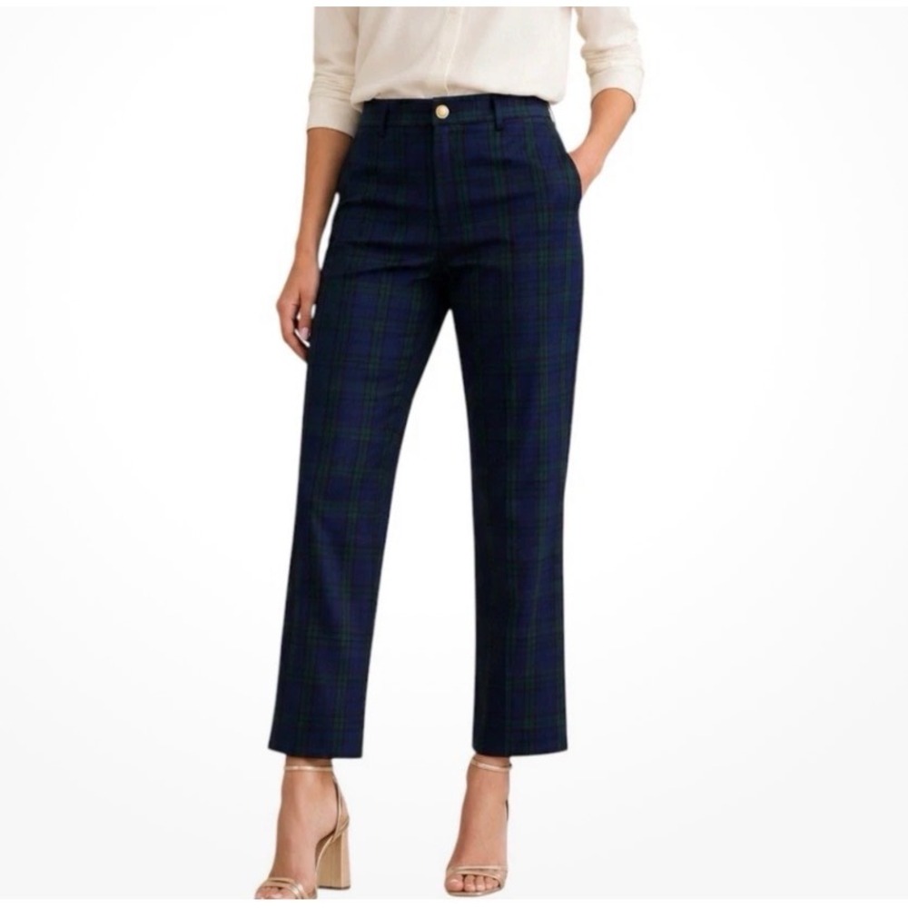 NEW Alden Adair Medium Tartan Plaid Ankle Pants Blue Green Classic Holiday Work